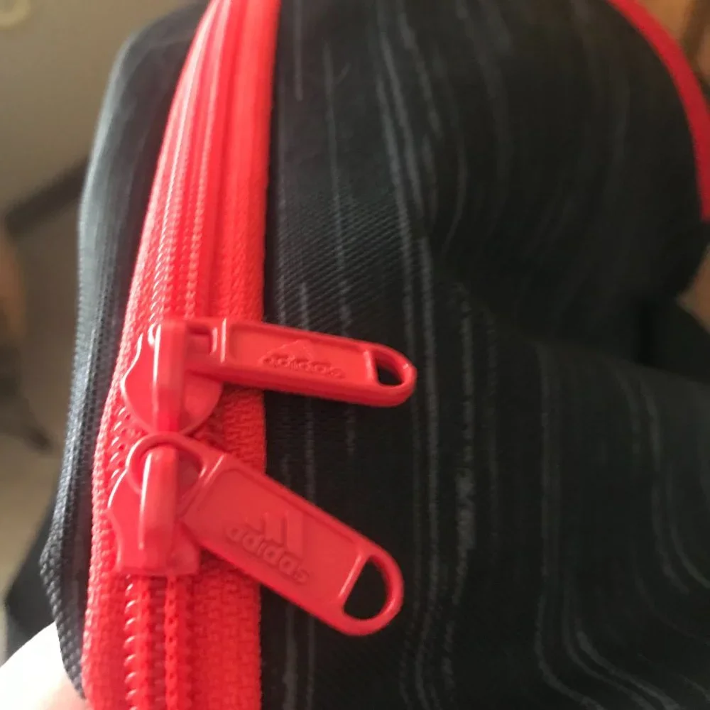 Adidas Black/Gray Duffel Bag w/Red Logo, Zipper & Shoulder Strap - Unisex